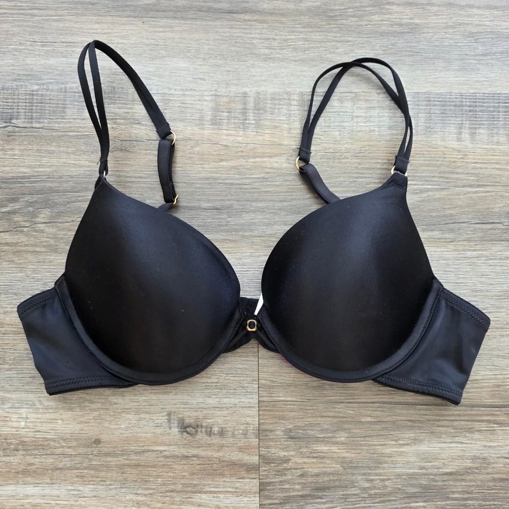 Maidenform Sweet Nothings Black Neon Pink Push Up Bra 34A 08185 Y2K Bimbo